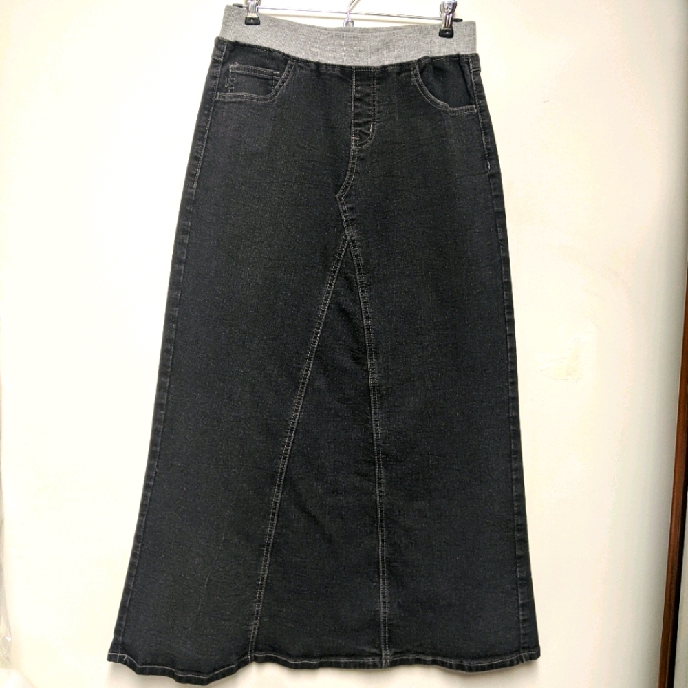 Long Black Demin Skirt M Women's
